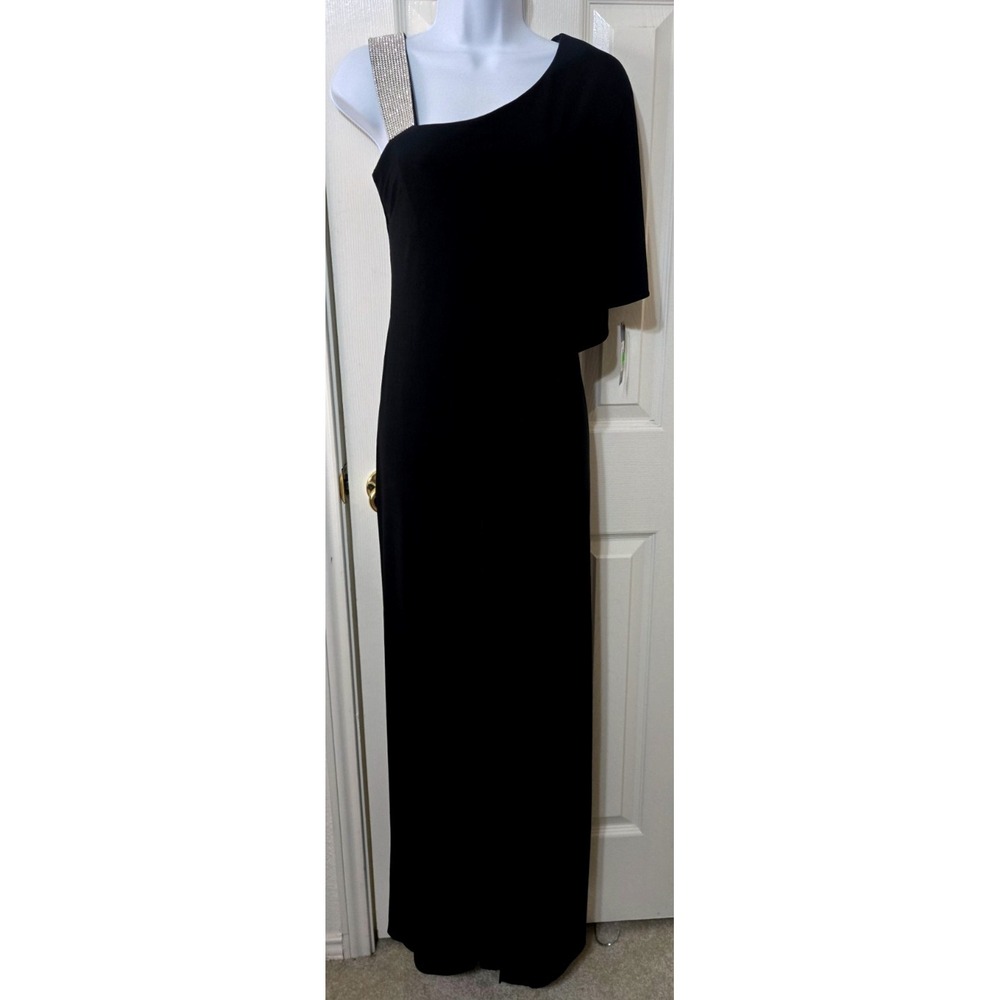 R&M Richards Wide Leg Rhinestone Strap Overlay Jumpsuit Women's 8 Black NWT